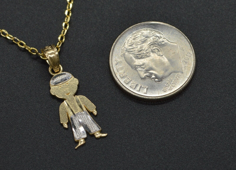 Boy Charm pendant 14kt two-tone Gold + 18" cable chain