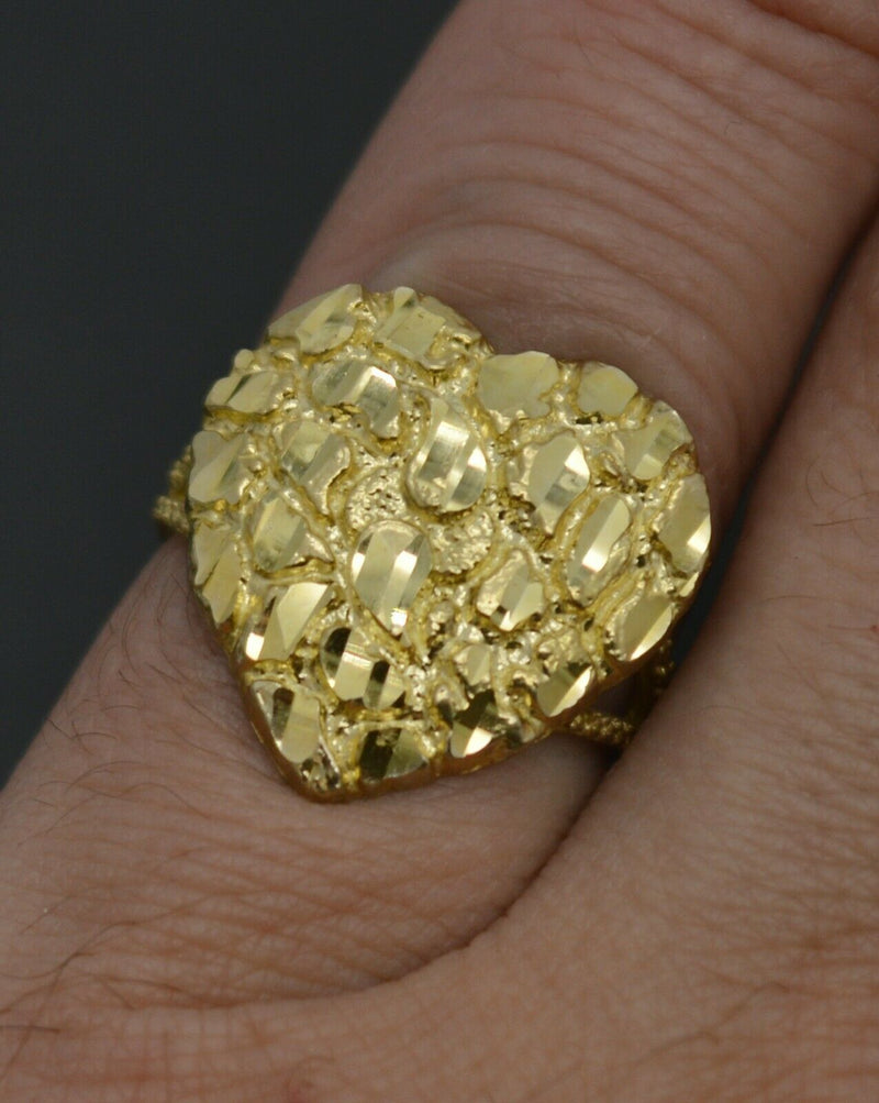 Real Solid 10K Yellow Gold Women's Huge Nugget Heart 19mm Ring All Sizes