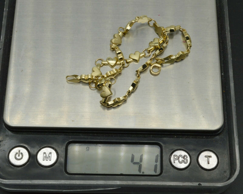 Real 10K Yellow Gold 5.3mm Puffed Heart Link Ankle Bracelet 9'' - 10''.jpg