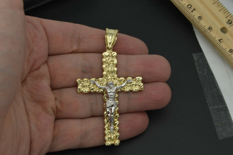 10K Real Gold Nougat Jesus Cross Pendant Charm 5.2 gr 2.70" length