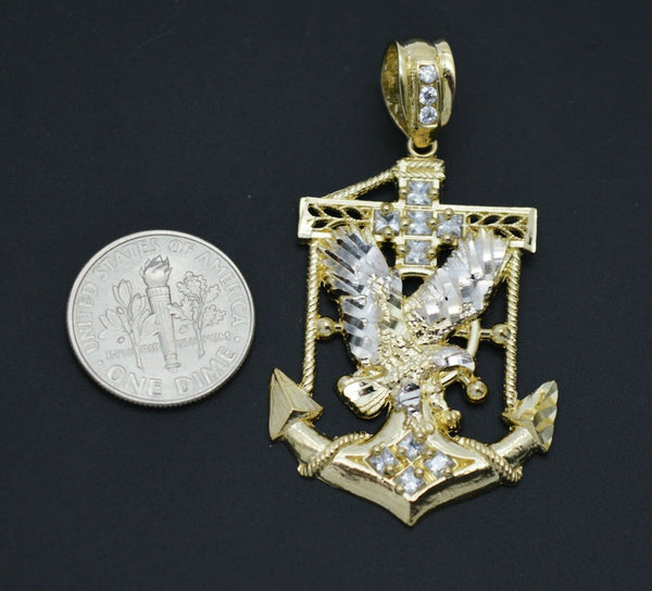 Real 10k Yellow Gold Flying Eagle Anchor Charm Pendant 4.3gr + Chain 16"-24"