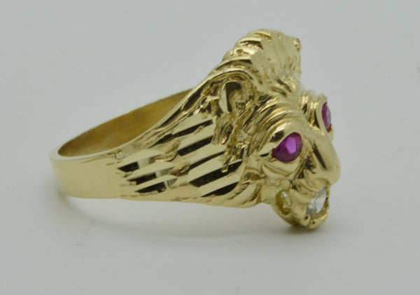 Real Solid 10K Yellow Gold Mens Red Eye Lion Head Ring 5.5 grams ALL SIZES