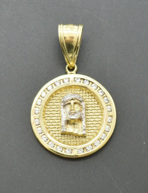 Real 10K Yellow Gold Round CZ Jesus Head Pendant 4.5gr + Chain 16"-24"