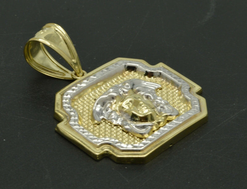 10K real gold Medusa Medallion Diamond Cut Pendant 4.9 gram 1.60" length