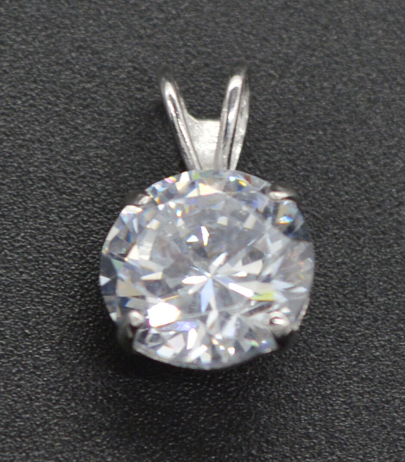 14k  Solid White Gold  8mm cz Solitaire Pendent 2.00ct