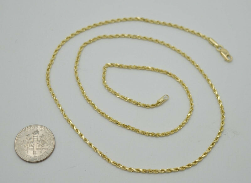 10k Yellow Solid GOLD Hollow Rope Chain Necklace 2mm  18" - 24"