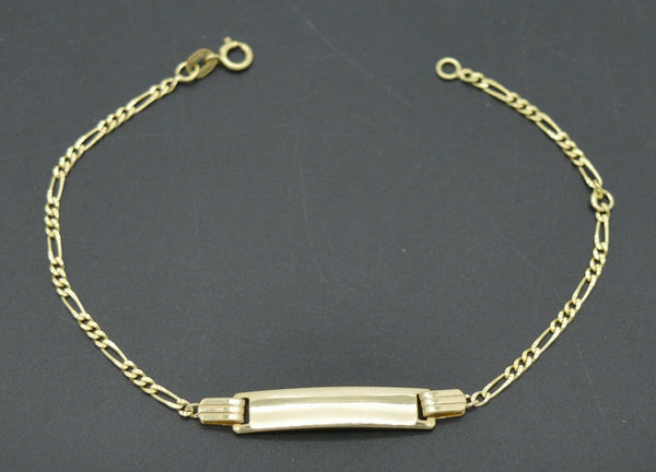 Real 14k Yellow Gold Baby Figaro Personalized ID bar Bracelet61/2" + Engraving.jpg