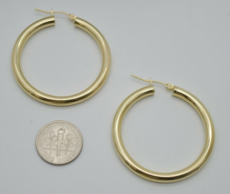 Real 14K Yellow Gold Large Hoop Shiny Earrings 40mm x4mm 4.2gr