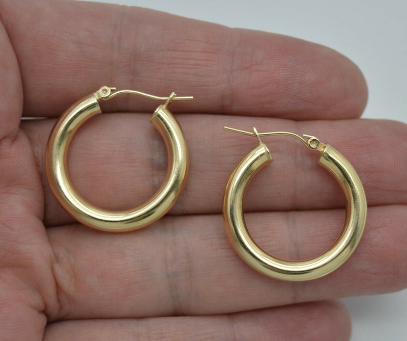 Real 14K Yellow Gold Hoop Shiny Earrings 25mm x4mm 2.6gr