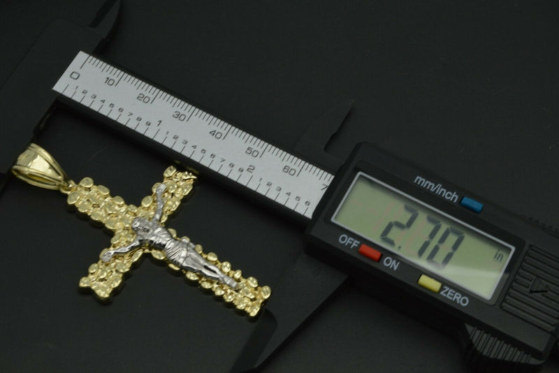 10K Real Gold Nougat Jesus Cross Pendant Charm 5.2 gr 2.70" length