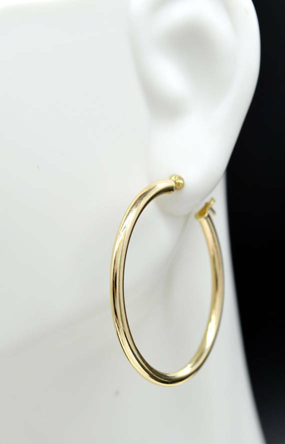 14k Solid Yellow Gold Large Plain Round hoop Earrings. 1 1/4'' 30mm x2MM 1.4GR