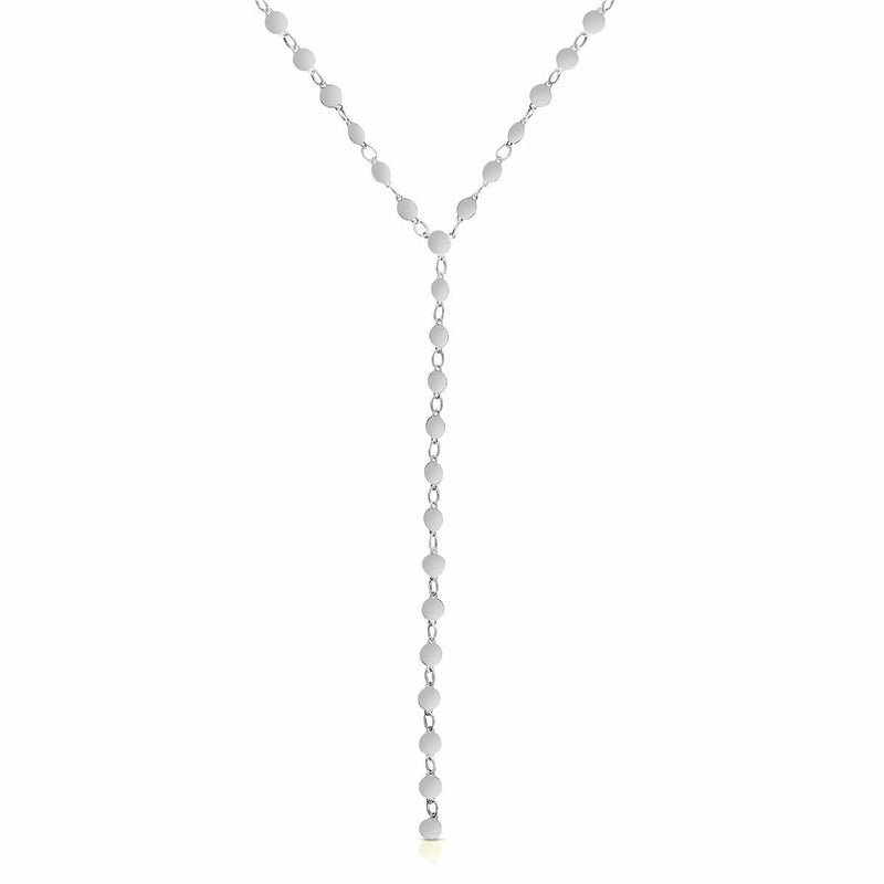 Real 14K White Gold 17" Round Mirror Chain 3.2gr Lariat Layered Charm Necklace