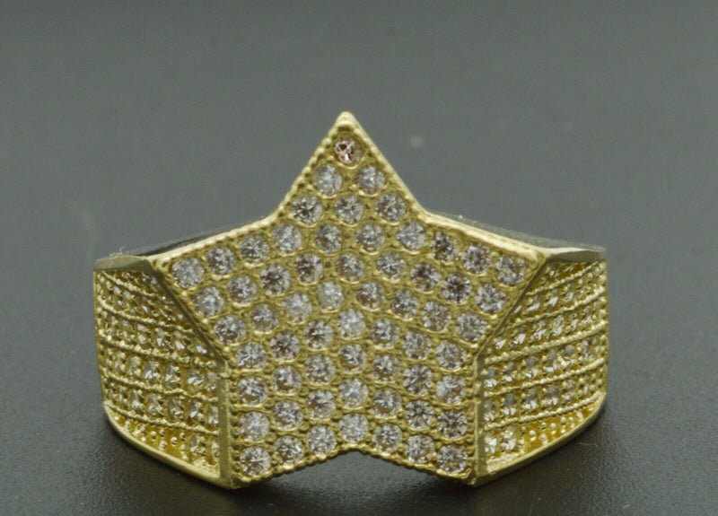 Real Solid 10K Yellow Gold Mens Beautiful Super Star cz Ring 5.6 grams ALL SIZES