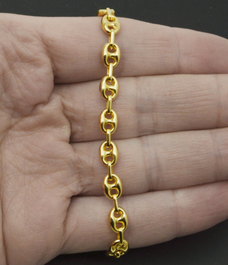 Real 14K Yellow Gold 7.5mm Mens Puffed Mariner Gucci Link Chain Bracelet 8.8gr