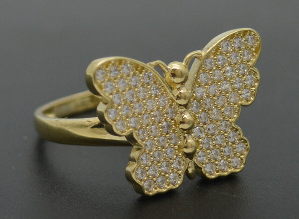 Real 10K Solid Yellow Gold Butterfly Charm CZ Ring 3.7 grams All Sizes