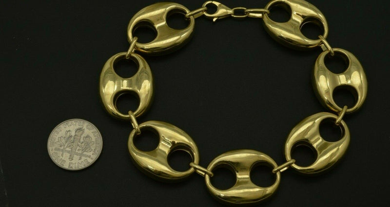 Mens 19mm 10k Real Yellow Gold Nugget Gucci Link Bracelet 8 3/4" 16grams