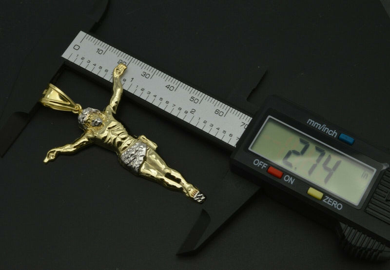 Real 10K Yellow Gold big  Crucifix Jesus Body Pendant Charm 2.75'' 4gr