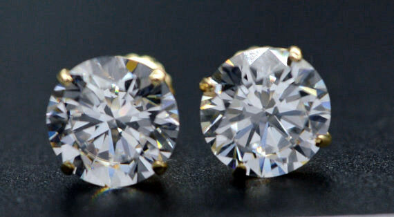 14K Solid Yellow Gold  2.50ct CreatedDiamond Basket Stud Earrings Screw Back