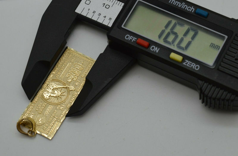 Real 10k Yellow Gold Diamond Cut One Million Dollar Bill Pendant + Chain 16"-24"