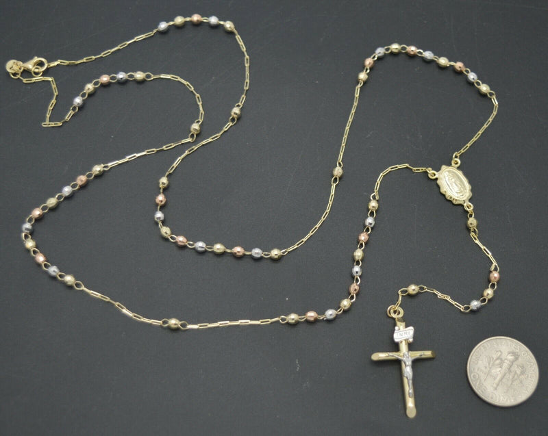10K Gold 3mm Diamond Cut Beads Rosary Chain Necklace 18"-20" -  Walmart.com