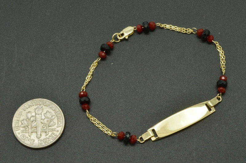 14K Yellow Solid Gold 6" ID Ruby Onyx chain Bracelet For Kids.jpg