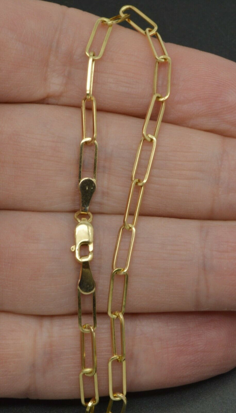 Real 14k Yellow Gold Paper Clip Link Bracelet 3mm 7.5''.jpg