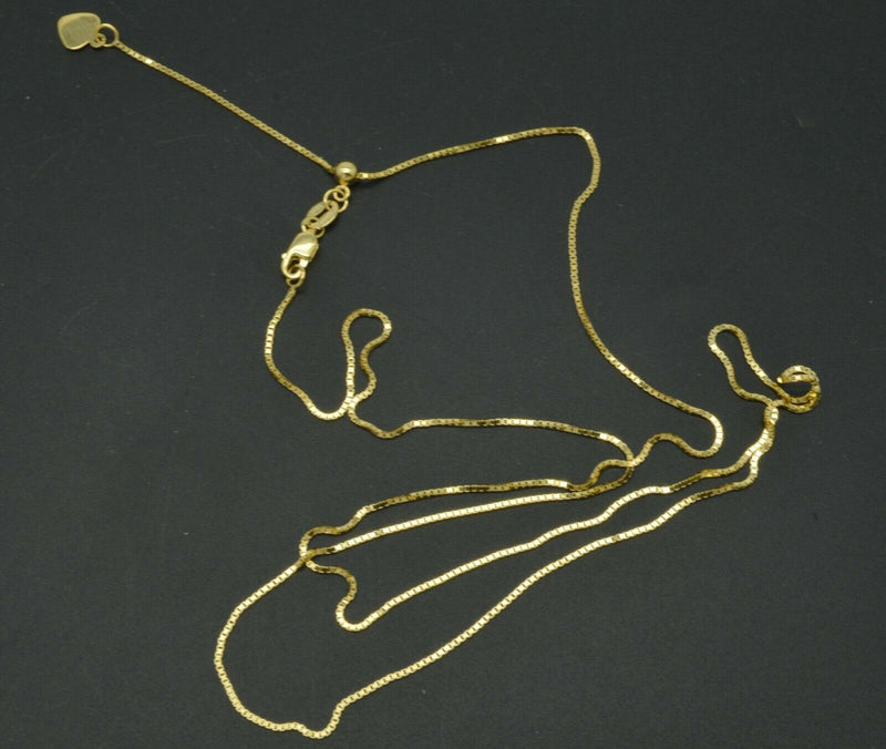 Real 10K Yellow Gold Up to 22" Solid Adjustable box Chain Necklace