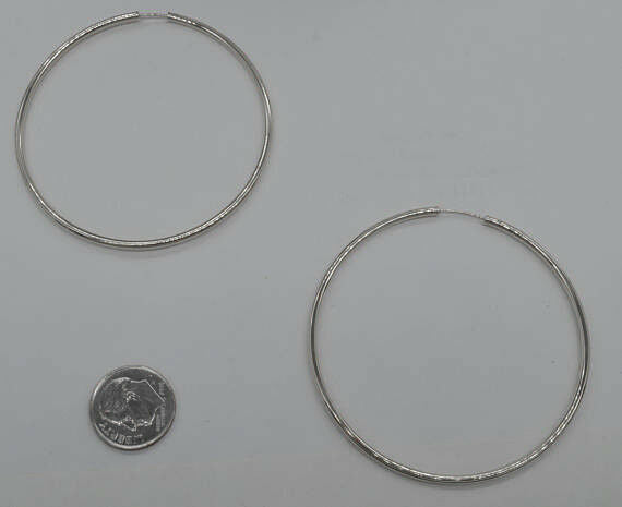 14k Solid White Gold big Large Endless hoop Earrings. 60mm x 2MM