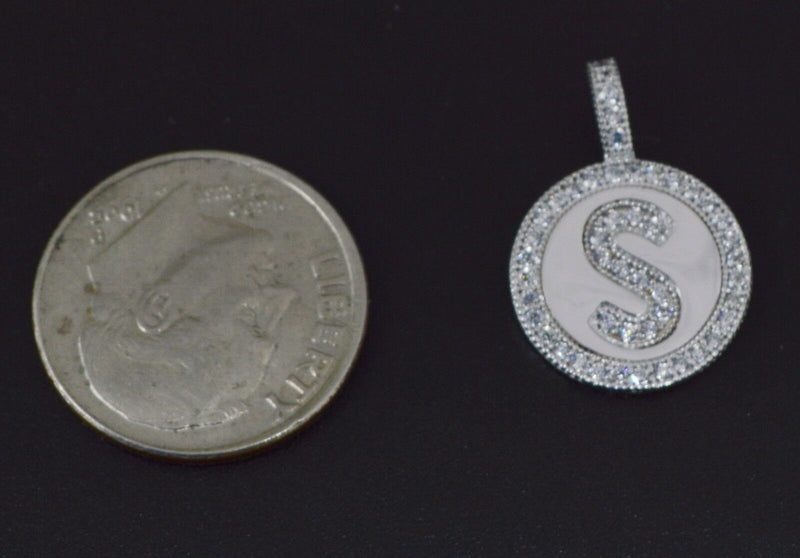 14K White gold Created Diamond  Initial Letter S Pendent  ( a -Z  is available)