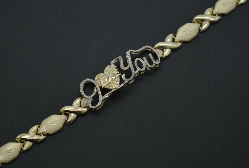 Real 10k Yellow Gold "Hugs & Kisses" XO "I Love You" Bracelet 7mm 71/4''