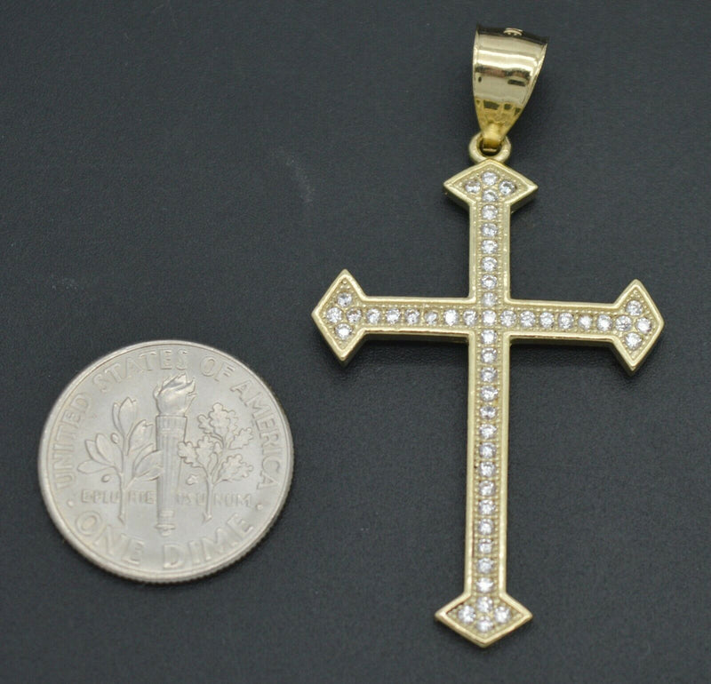 Real 10k Yellow Gold CZ Jesus Christ Crucifix Cross Pendant 1.75" + Chain 16''-24''