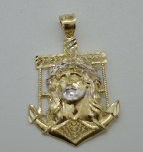 Real 10K Yellow Gold Jesus Head Anchor Diamond Cut Pendant 2.7g + Chain 16"-24"