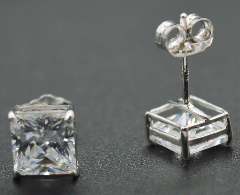 14k Solid White Gold 6.5mm  2.ct Created Diamond Princess-Cut Earrings