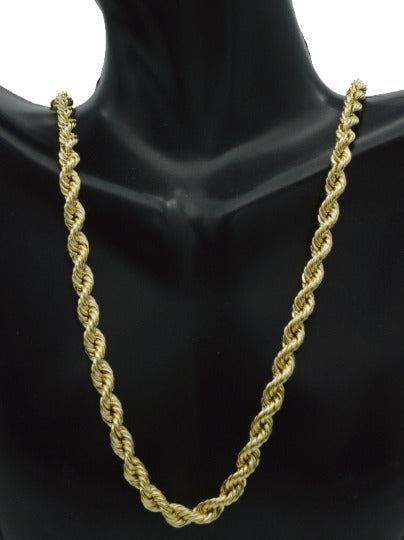 10k Yellow Gold Men's 6MM Hollow Rope Chains ,Lobster Clasp