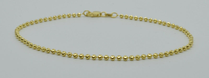 Real 10K Yellow Gold Moon Cut Bead Ball Chain Bracelet