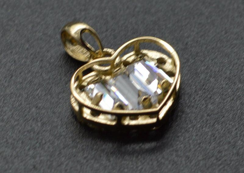 14K Yellow Gold Heart Baguette Round Cut Created Diamond Pendant