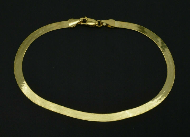  Real 10K Yellow Gold High Polished 4mm herringbone Bracelet Lobster 7''- 8''