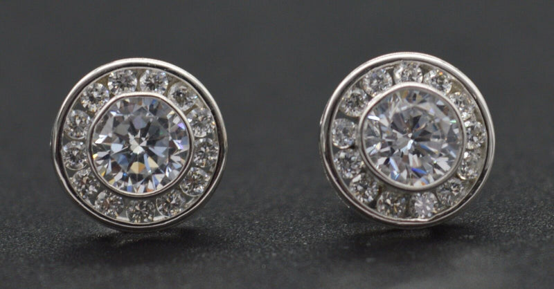 14k Solid White Gold 1.50ct created Diamond Halo Solitaire Stud Earrings