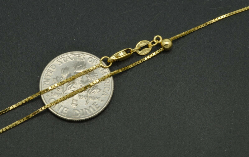 Real 10K Yellow Gold Up to 22" Solid Adjustable box Chain Necklace