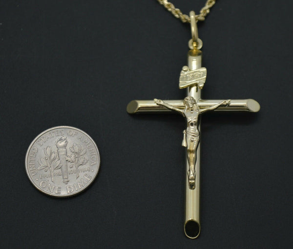 Real 10k Yellow Gold Huge Jesus Christ Crucifix Cross Pendant + Chain 16''-24''