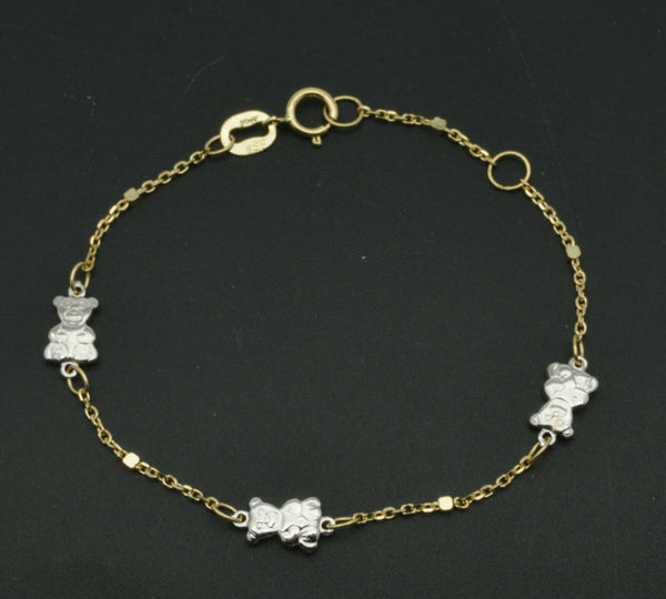 14K  Two-Tone Solid Gold 5.5"  teddy bear baby Children Bracelet.jpg