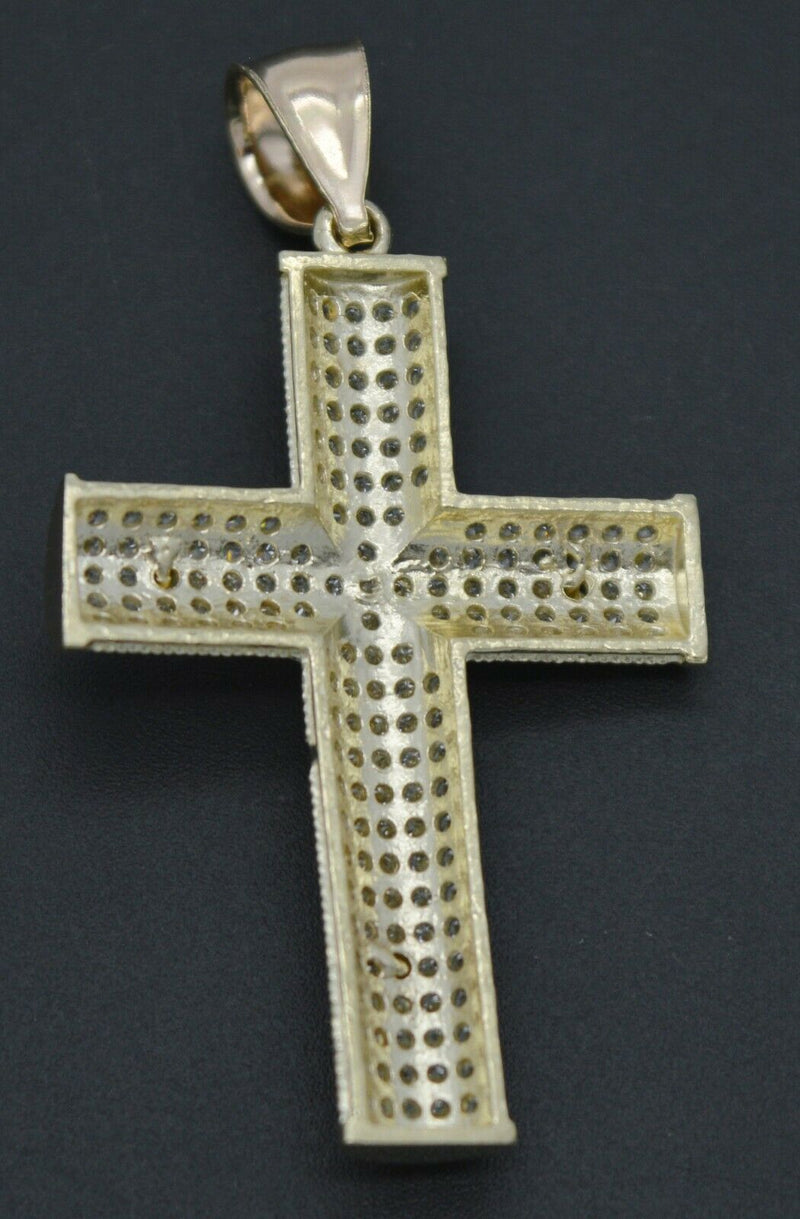 Real 10k Yellow Gold CZ Jesus Christ Crucifix Cross Pendant 1.73" + Chain 16''-24''