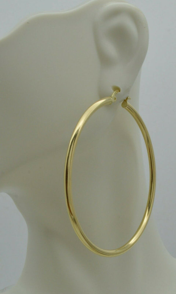 10k Solid Yellow Gold big Large High Polished hoop Earrings. 55mm x 3MM