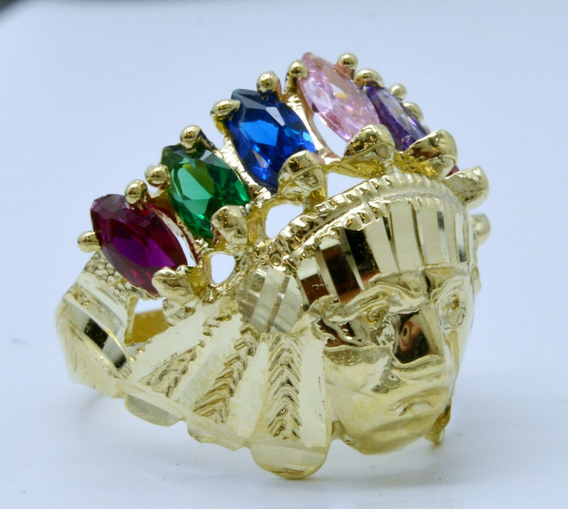 10K Solid Yellow Gold Native American Indian Rainbow CZ ring ALLSizes