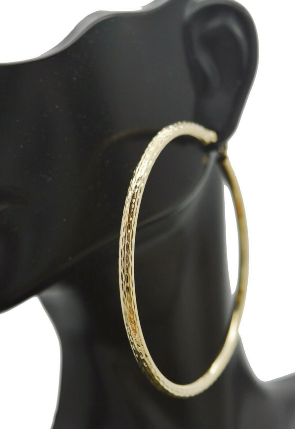 10k Yellow Solid Gold Woman 3 X 60.2mm Large Hoop Earrings 5.1gr