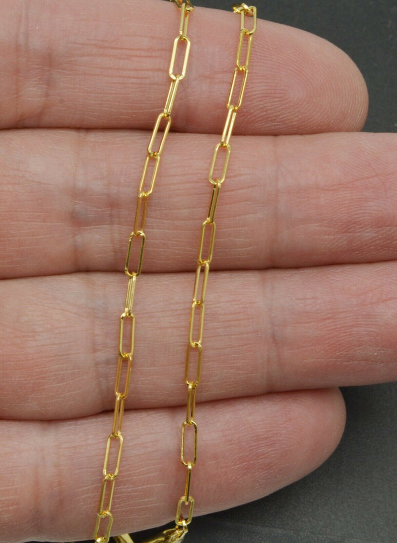 14K Yellow REAL GOLD Paper Clip Link Chain Necklace 3.mm 16'' 18
