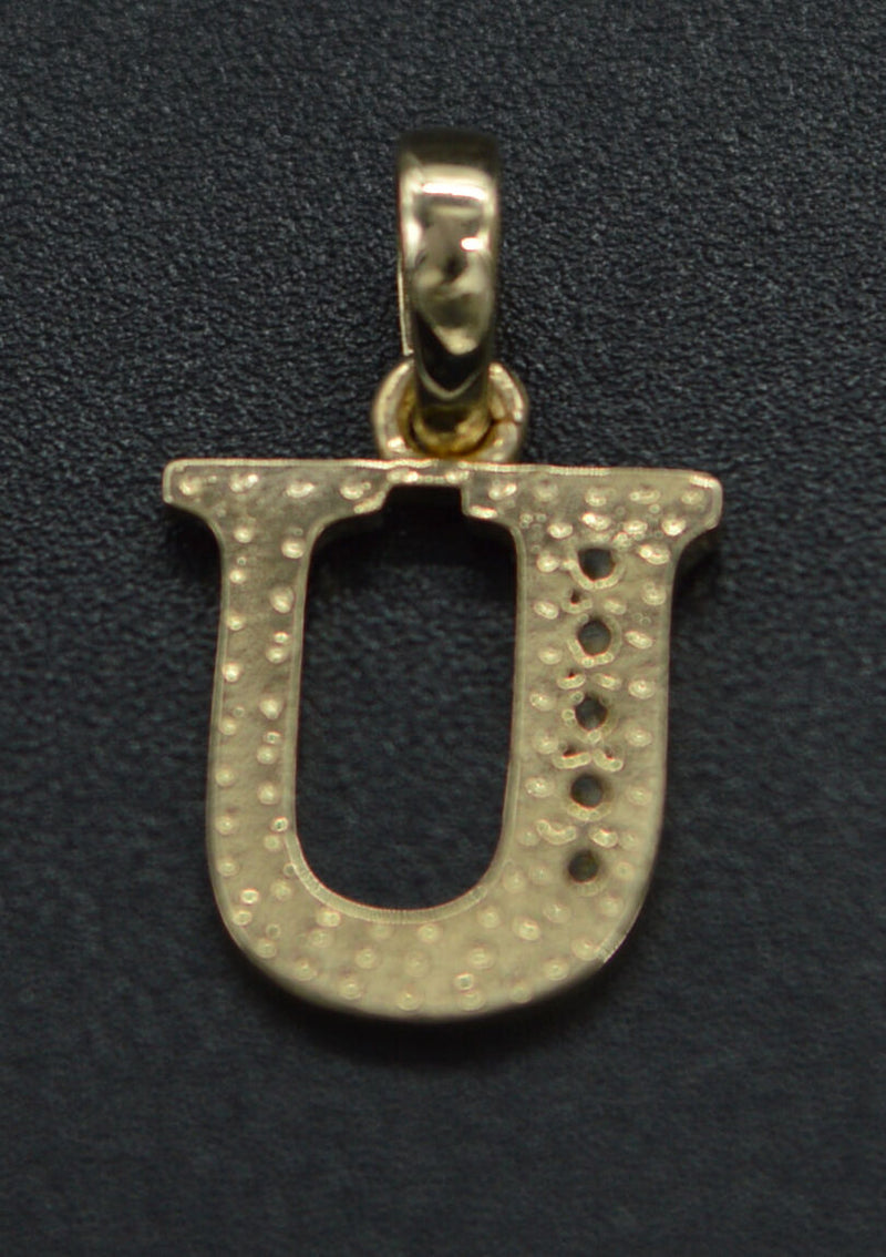 PM105 14K Yellow Solid Gold Created Diamond Initial Letter U Pendant +18" Chain