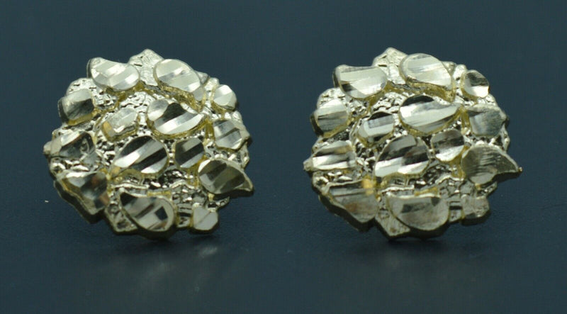 Real 10K Yellow Gold Round Diamond Cut Nugget Stud Earrings 15mm.jpg