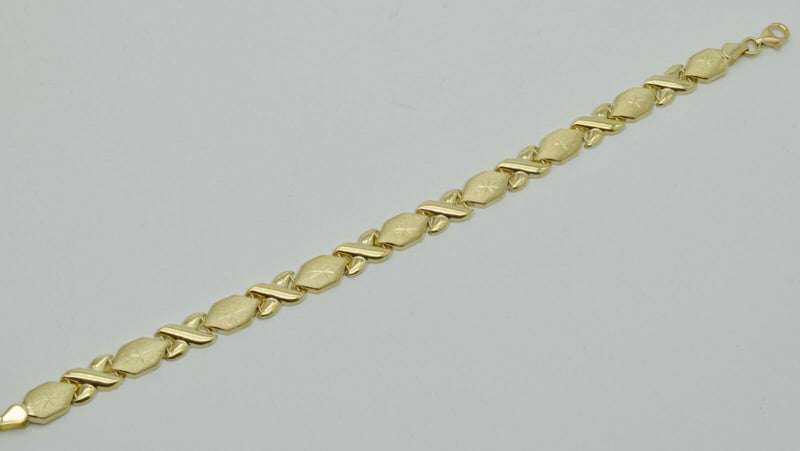 14K Real Yellow Gold "Hugs & Kisses" Bracelet 5.1 gram 7mm. wide