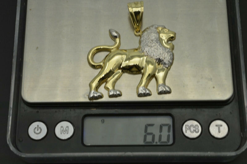 Real 10K Yellow Gold big Walking Lion Head Body Pendant Charm 1.75'' 6.00gr